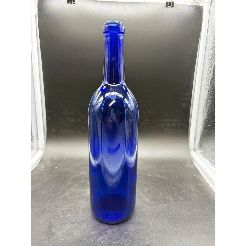 Vintage Cobalt Blue Glass Wine‎ Bottle Decorative Bud Vase 11.75 Inch Tall